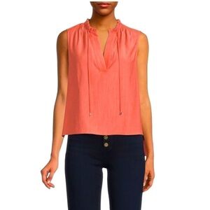 NWT BCBGMaxAzria pleated split neck high low pink crepe blouse